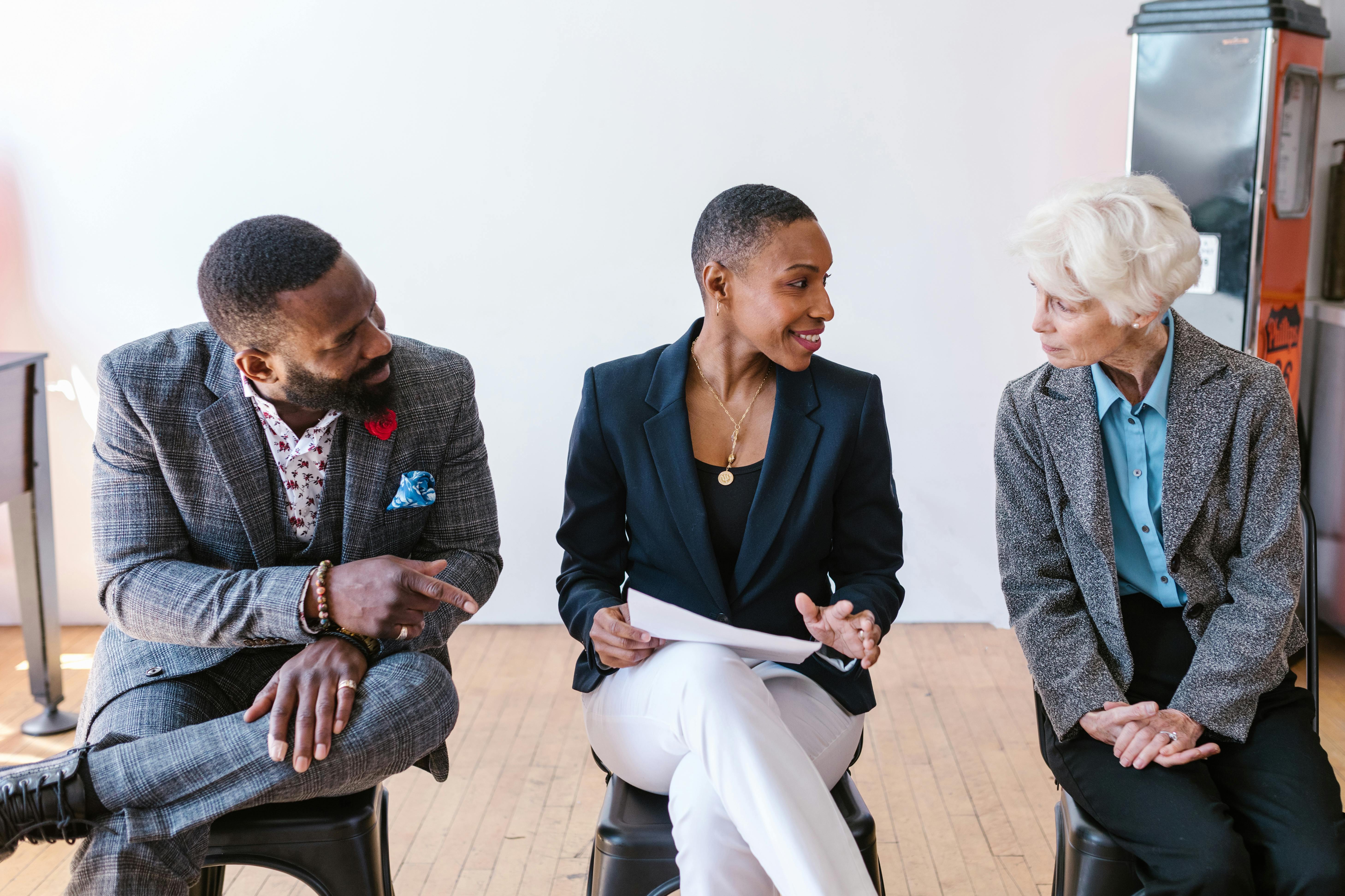 A debriefing session held in a meeting room